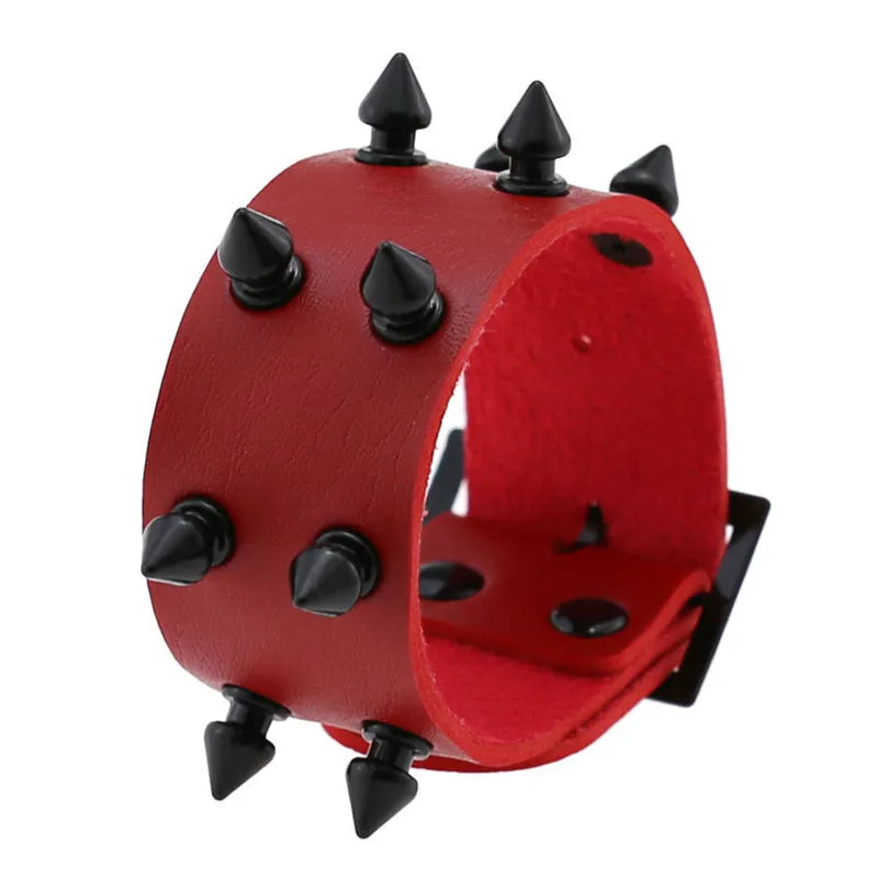 Red Spike Rivets Gothic PU Leather Bracelet