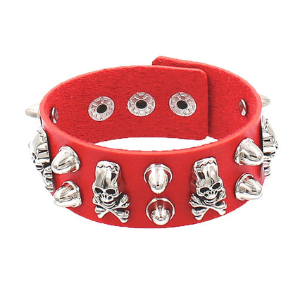 Red Spike Rivets Gothic PU Leather Bracelet