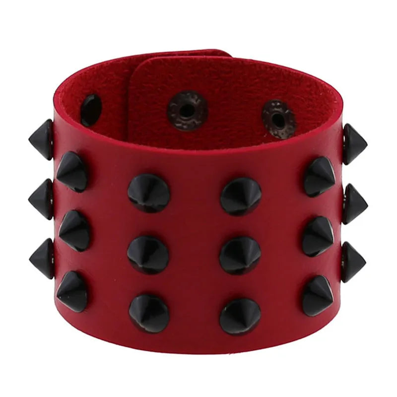 Red Spike Rivets Gothic PU Leather Bracelet