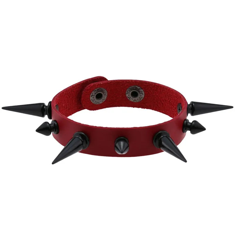 Red Spike Rivets Gothic PU Leather Bracelet