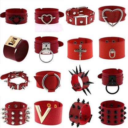 Red Spike Rivets Gothic PU Leather Bracelet