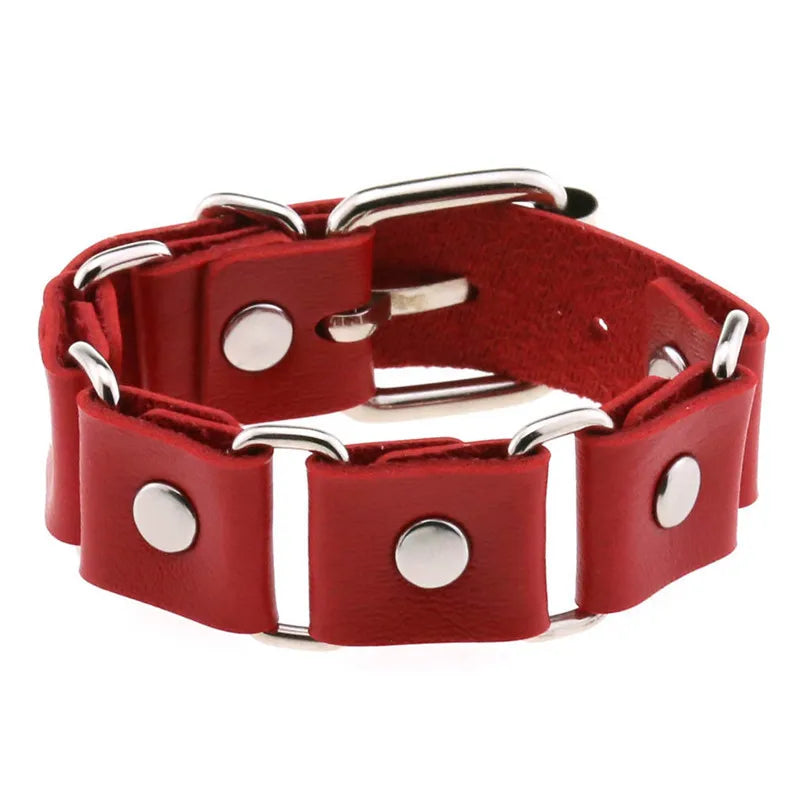 Red Spike Rivets Gothic PU Leather Bracelet