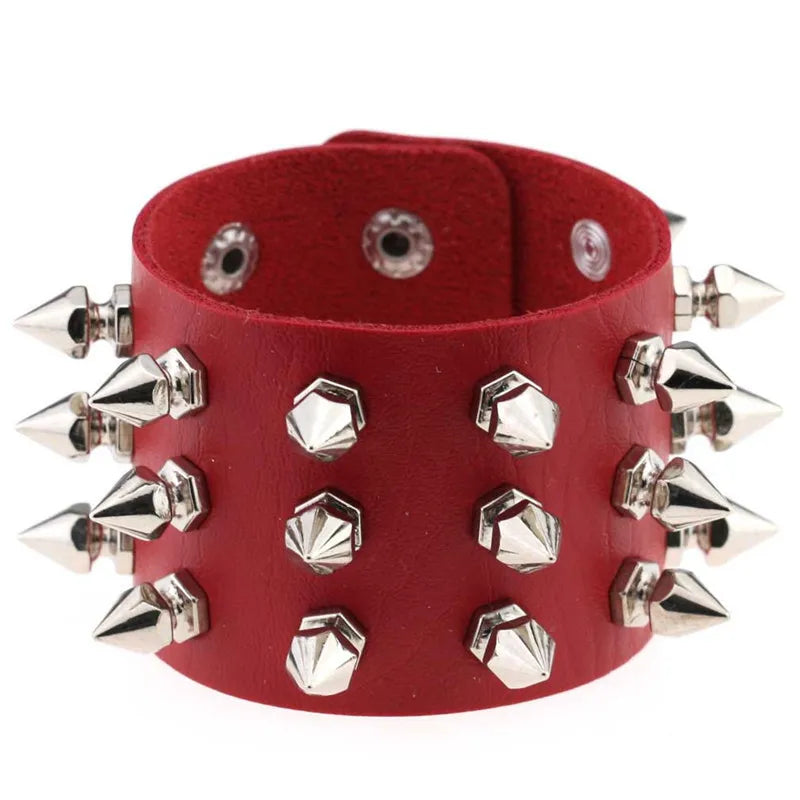 Red Spike Rivets Gothic PU Leather Bracelet