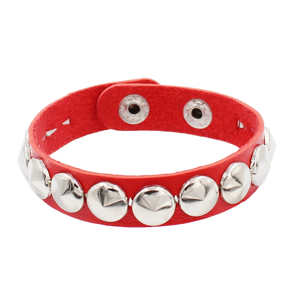 Red Spike Rivets Gothic PU Leather Bracelet