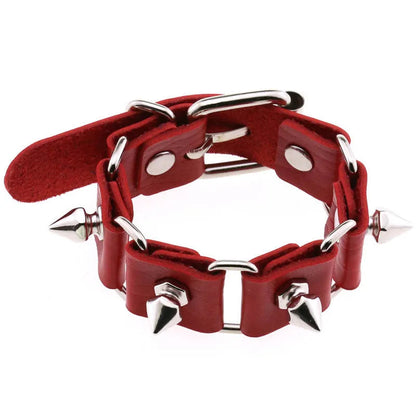 Red Spike Rivets Gothic PU Leather Bracelet