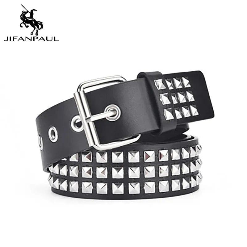 Square Bead Rivet Belt: Men's Punk Hardware Jeans Belt with Metal Pyramid Design