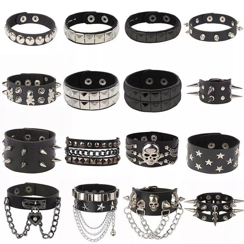 Studded Punk Leather Cuff Bracelet - Gothic Rock Style