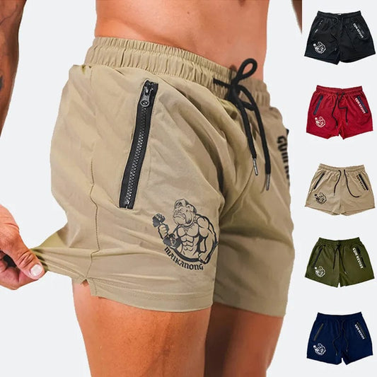Men's Printed Shorts Summer Quick Dry Side Double Zipper Pockets Design Running Basketball Training Gym Shorts