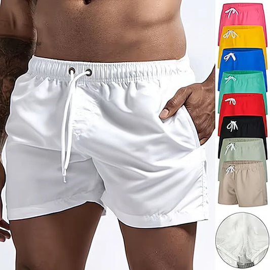 Men's Quick Dry Swim Shorts with Drawstring and Pockets