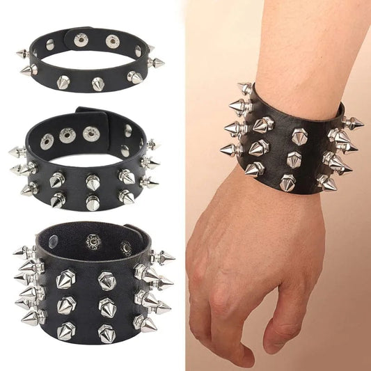 Studded Punk Leather Bracelet: Adjustable Wristband